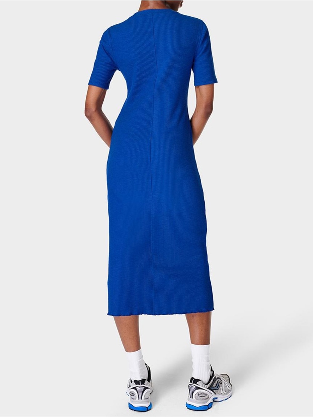 Sweaty Betty Ribbed Midi Dress Short Sleeves Lightning Blue Size XS - Picture 2 of 12